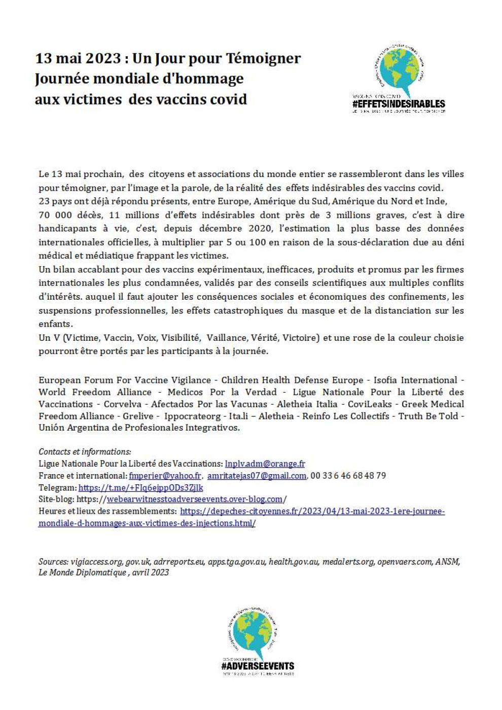 communiqué de presse : Journée mondiale d'hommage aux victimes des vaccins covid